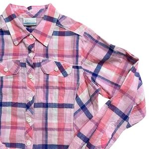 Columbia Womens Plaid Button Down Long Sleeve‎ Shirt Small Pink Blue
